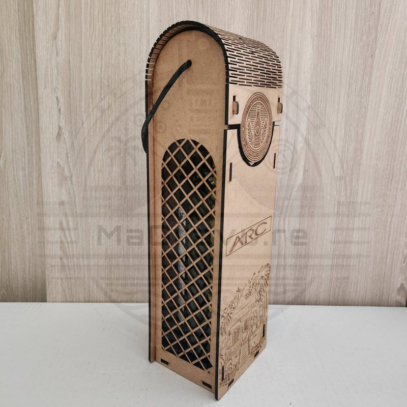 Coffret bouteille de vin en bois, découpe laser ajourée